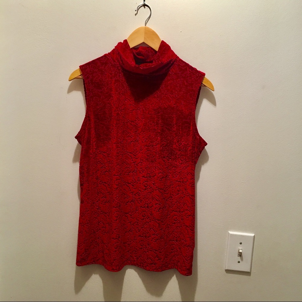 Red Burnout Sleeveless Mockneck Medium